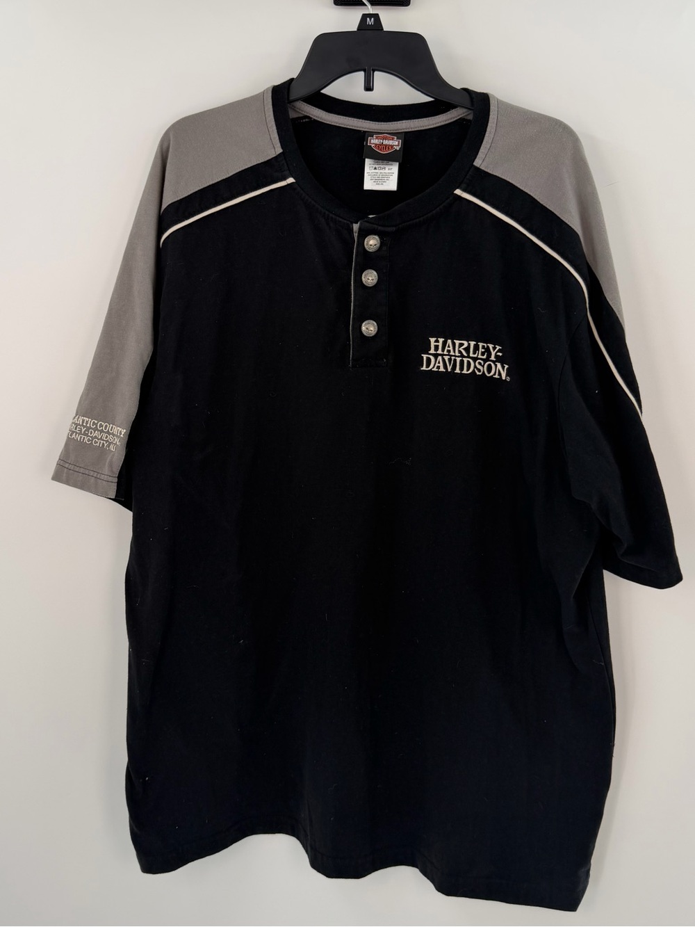 Harley-Davidson Black and Gray Short-Sleeve Henley Tee